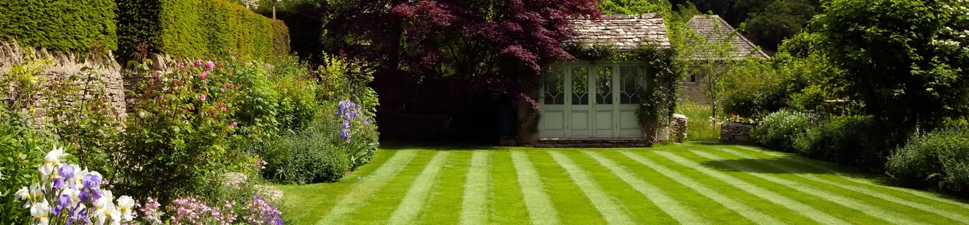 Home maintenance showing a beautiful white house being well maintained